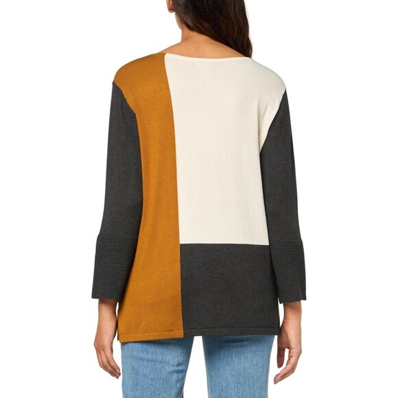 Women's Color Block Sweater Three Quarters Sleeves Jewel Neck Medium - Picture 2 of 3